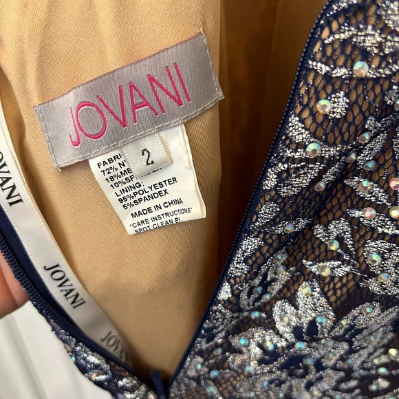 ! JOVANI  06438 Metallic Lace Prom Dress blue - Picture 7 of 7